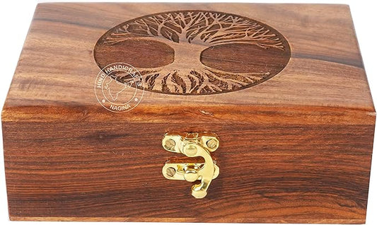 Handmade Rosewood Tree of Life Engraved Keepsake Box – Wooden Jewellery Organizer for Women & Men | Handcarved Storage & H...