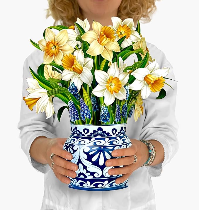 Freshcut Paper Pop Up Cards, English Daffodils, 12 Inch Life Sized Forever Flower Bouquet 3D Popup Greeting Card, Birthday...