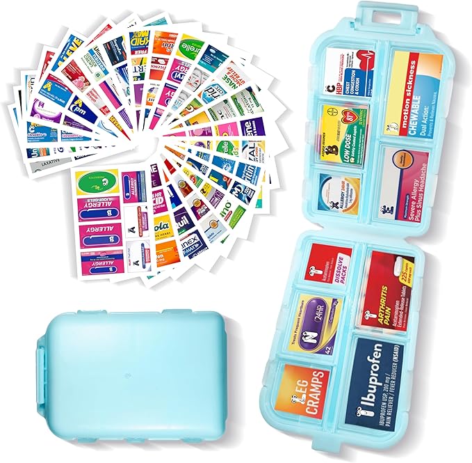 Pill Organizer with Medicine Labels 161 Labels Travel Daily Pill Container Mini Medication Organizer Storage Pill Organize...
