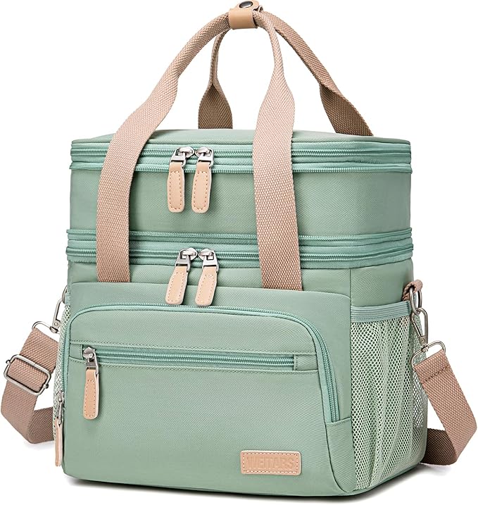 Weitars Insulated Lunch Box for Women Men-Dual Compartment Waterproof Reusable Large Lunch Bag for Women Wide-Open Tote Co...