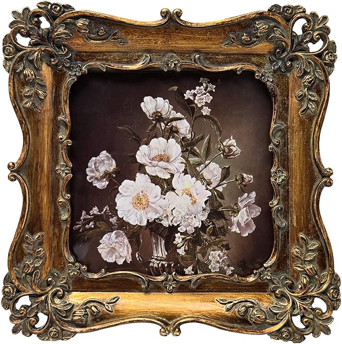 BILXIM 4x4 Small Vintage Picture Frame, Antique Bronze Gold Ornate Square Photo Frame, Wall Hanging or Tabletop Display, D...