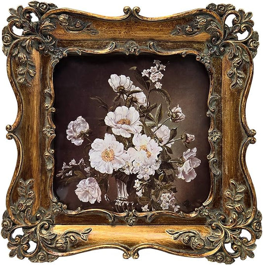 BILXIM 4x4 Small Vintage Picture Frame, Antique Bronze Gold Ornate Square Photo Frame, Wall Hanging or Tabletop Display, D...