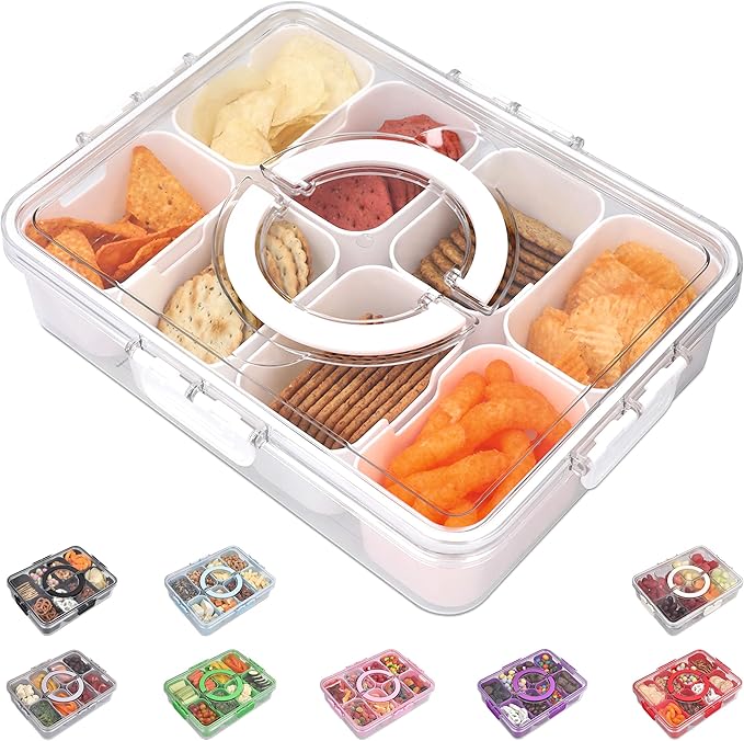 KEYVOZ Snackle Box Container with Lid Travel Charcuterie Box with Handle Organizer for Candy, Fruit, Nuts, Veggies, Snack...