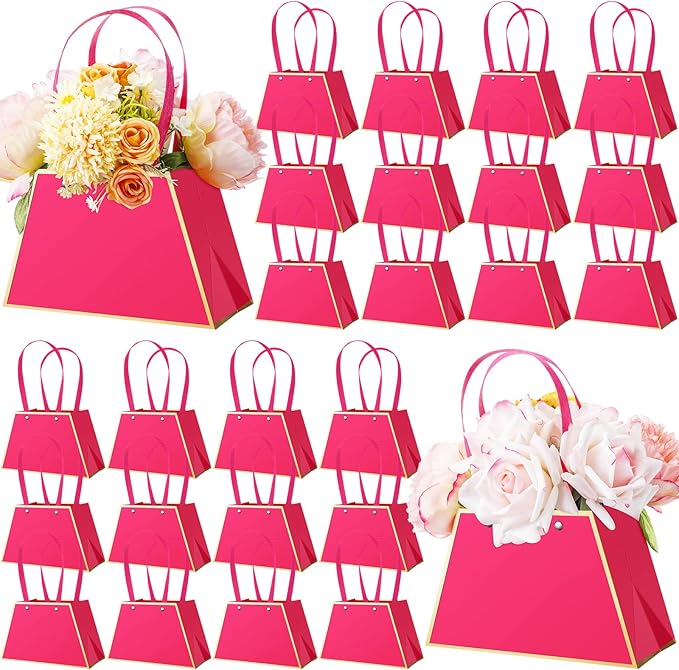 Noveread 24 Pcs Mother's Day Floral Gift Bags Bulk Portable Flower Bouquet Wrapping Paper Bag with Handle Waterproof Flori...
