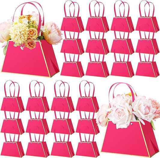 Noveread 24 Pcs Mother's Day Floral Gift Bags Bulk Portable Flower Bouquet Wrapping Paper Bag with Handle Waterproof Flori...