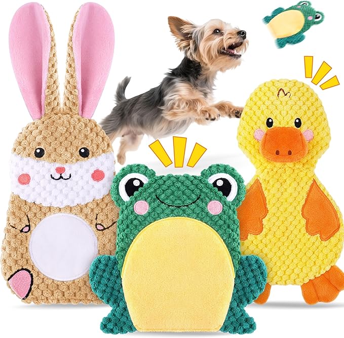 XIUGOAL Dog Toys to Keep Them Busy, 3 Pack No Stuffing Interactive Dog Toys with Crinkle, Squeaky Puppy Chew Toys for Smal...