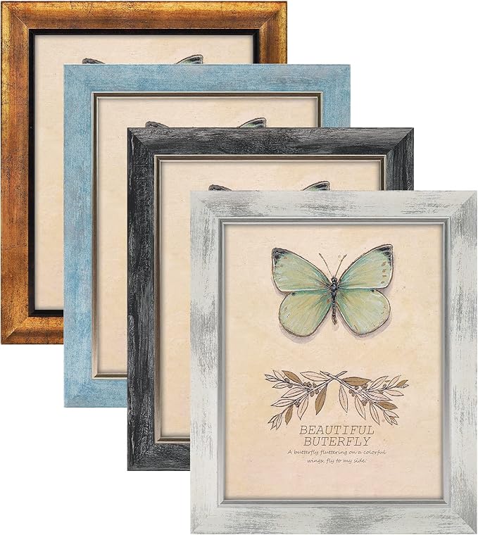 XUANLUO 8x10 Picture Frames Set of 4 Rustic Retro Photo Frame with HD Plastic Cover for Wall Mount and Tabletop Display Fa...