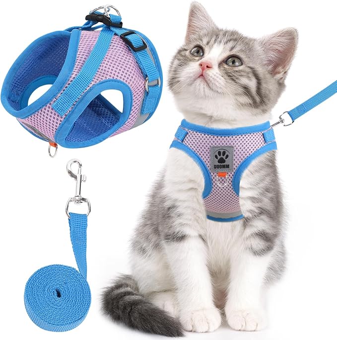 Cat Vest Harness and Leash Set for Walking Escape Proof, Adjustable Kitten Harness Breathable Mesh with Reflective Strips ...