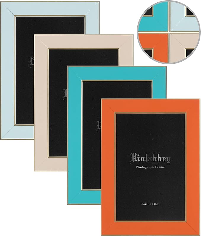VIOLABBEY 4x6 Picture Frames Set of 4, Colorful Photo Frame of Modern Style, High Definition Tempered Real Glass, Wall Mou...