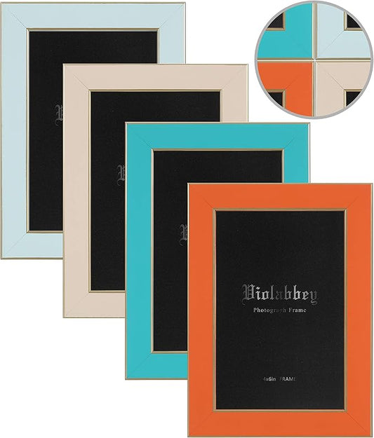 VIOLABBEY 4x6 Picture Frames Set of 4, Colorful Photo Frame of Modern Style, High Definition Tempered Real Glass, Wall Mou...