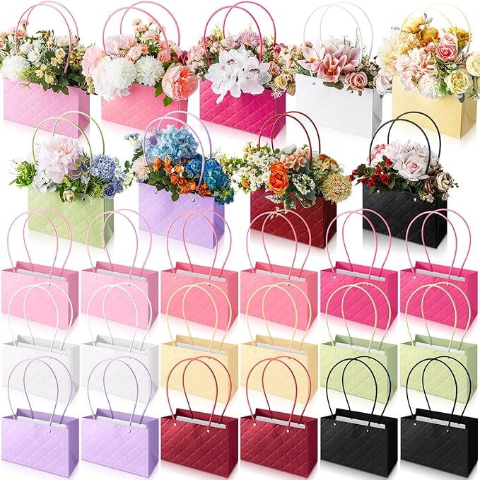 TaoBary 27 Pcs Flower Boxes for Arrangements Floral Gift Bouquet Bags Waterproof Kraft Paper Purse with Handles for Valent...