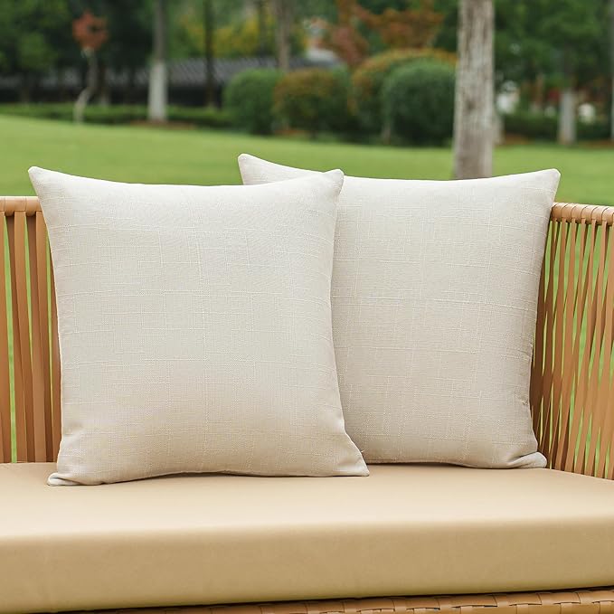 NiNi ALL Pack of 2 Decorative Outdoor Waterproof Pillow Covers Square Linen Textured Garden Cushion Sham Throw Pillowcase ...