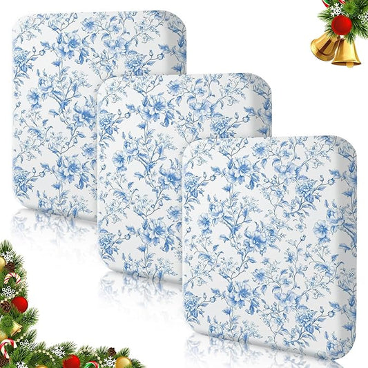 Preboun 3 Pcs Blue Floral Printed Couch Cushion Covers Stretch Chinoiserie Washable Non-Slip Sofa Slipcover Blue Toile Rep...