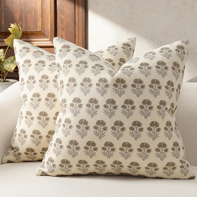 DKwizme Farmhouse Floral Pillow Covers 18x18 Set of 2, Country Botanical Throw Pillow Cover for Sofa Couch Bed Living Roo...