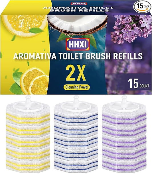 HHXI 15Ct Aromative Toilet Brush Refills, Toilet Bowl Cleaner Refills, Double-Layer Cleaning Pads Added, Disposable Refill...