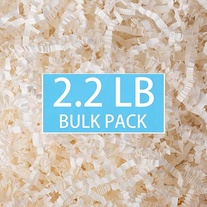 mxxkms 2.2 LB High - Capacity White Crinkle Paper Filler - Premium Shredded Paper for Gift Baskets, Birthdays, Weddings & ...