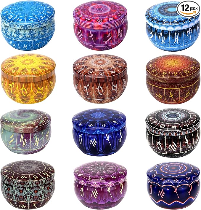 12 Constellations Scented Candles Gift Set 2.5oz Aromatherapy Candles Strong Fragrance Portable Travel Tin Jar Candles Gif...