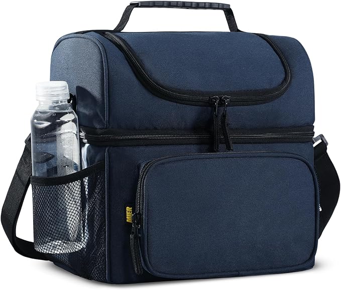 MIER Mens Insulated Lunch Box, Dual Compartment Large Lunch Bag Coolers with Shoulder Strap for Men Women Adult to Office ...