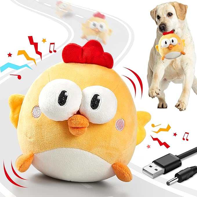 GUKCO Interactive Dog Toys, Squeaky Moving Ball Toy with Jumping & Music Modes, Rechargeable Plush Chew Toys for Small/Med...