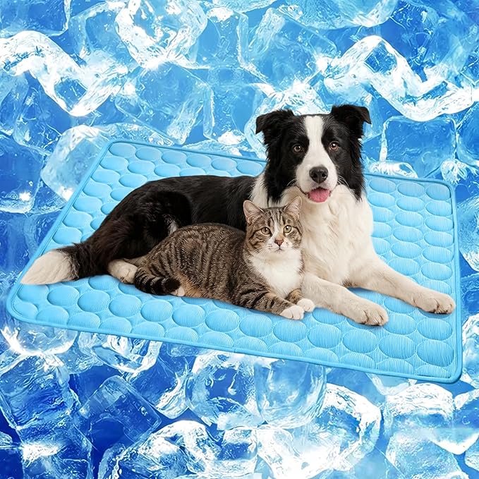 SISROL Cooling Mat for Dogs & Cats, Q-Max>0.4 Chill Fiber Pet Cooling Pad, Washable Non-Slip Non-Toxic Portable Cooling Be...