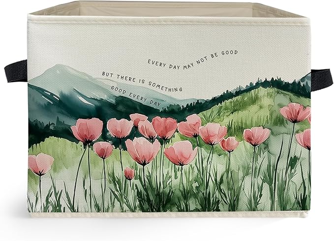 Ghoaoivo Inspirational Mountain Wildflower Storage Box Bins, Motivational Quote Floral Mountain Collapsible Storage Basket...