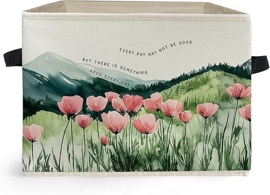 Ghoaoivo Inspirational Mountain Wildflower Storage Box Bins, Motivational Quote Floral Mountain Collapsible Storage Basket...