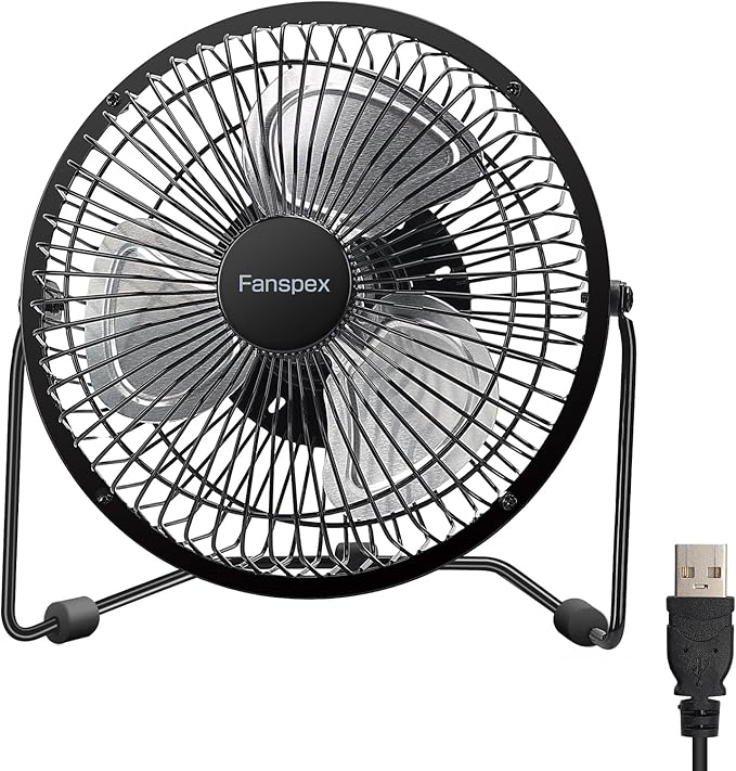Fanspex 6" USB Desk Fan, Small Desktop Fans for Home Office Bedroom, Metal Construction with 360° Adjust Tilt, 1800 RPM Fa...