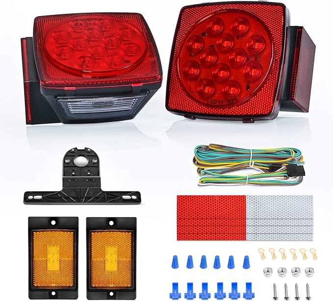 Nilight 2PCS Square LED Trailer Light Kit Low Profile Submersible IP68 Stop Turn Tail Side Marker License Lamps for 12V Ut...