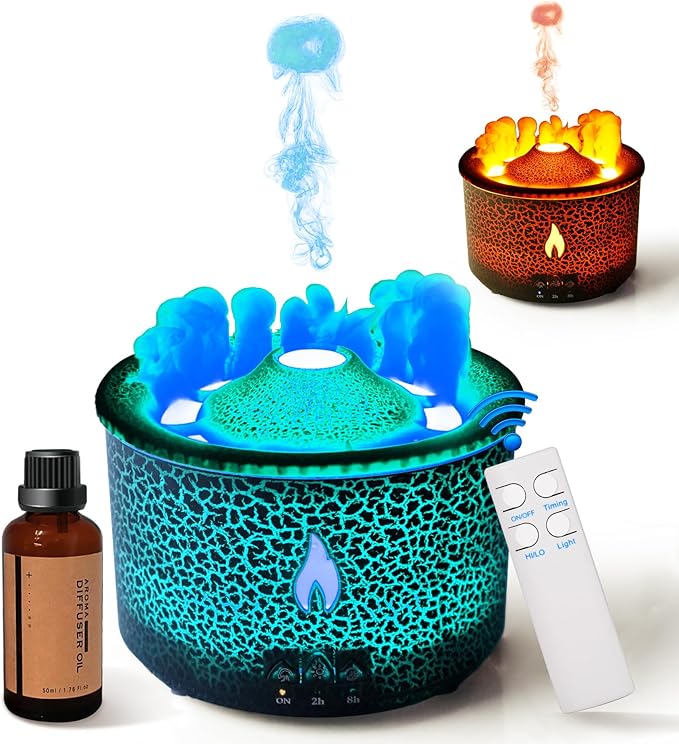 BOHOFAM Aroma Essential Oil Diffuser 360 ML,Volcano and Flame Diffuser/Humidifier,give1.76 oz Hotel Collection Essential O...
