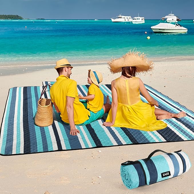 ZAZE Picnic Blankets Beach Blanket, 80''x80'' Extra Large Thick 3-Layers, Sandproof Machine Washable Waterproof Foldable O...