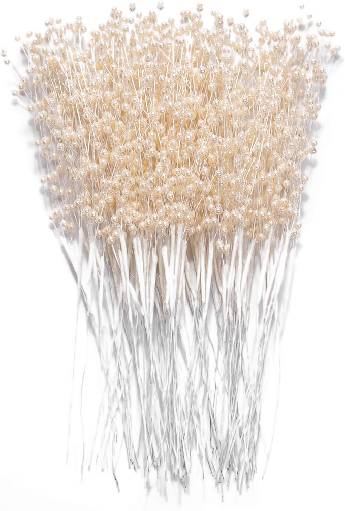 60 Pieces Pearl Stick Stems Bouquets, 4mm Bead String Garland Beaded Spray Filler Floral Arrangements Tree Picks Wedding P...