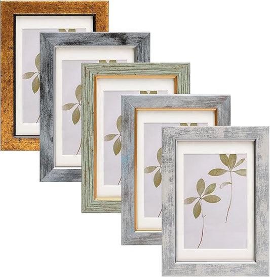 Fixwal 4x6 Picture Frame Set of 5, Vintage Photo Frame, Rustic Retro Picture Frame with Tempered Glass, Decorative Art on ...
