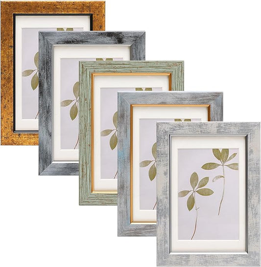 Fixwal 4x6 Picture Frame Set of 5, Vintage Photo Frame, Rustic Retro Picture Frame with Tempered Glass, Decorative Art on ...