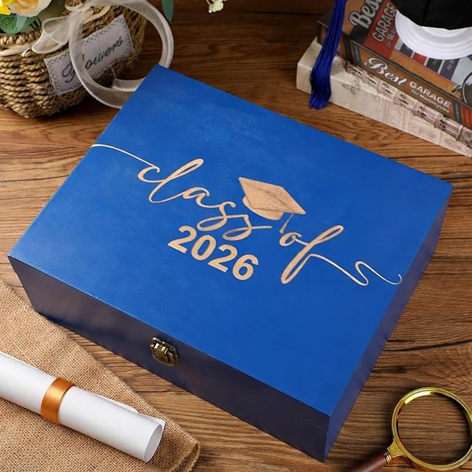 Geelin Graduation Keepsake Wooden Box Class of 2026 Graduation Cap Large Keepsake Box Graduate Wooden Engraving Memento Ca...