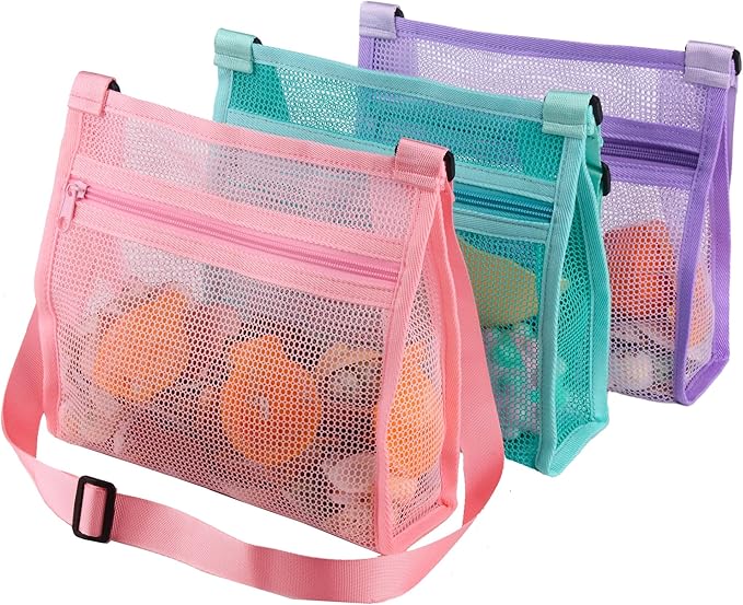 MUYIZI Mesh Beach Bag for Shells Collecting 3 Pack,Shell Bags for Beach, Sea Shell Bags for Picking Up Shells, Beach Shell...