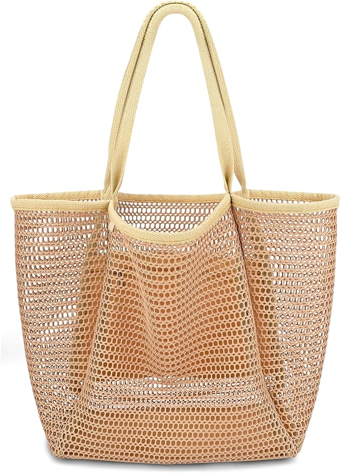 Iioscre Beach Bag for Women, Causal Hobo Pool Bags with Zipper Inner Pocket, Foldable Swim Tote Bag for Vacation Essentials