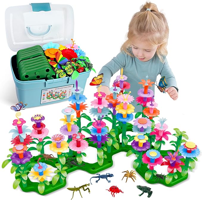 Birthday Toys Gifts for 2 3 4 5 6 Years Old Toddler Girls Boys, 156 PCS Insect Flower Garden Building Educational STEM Lea...