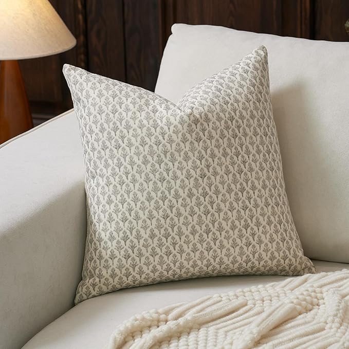 FIOUOVO Floral Pillow Covers 18x18 Pillow Cover Block Print Couch Pillows for Living Room Decorative Neutral Accent Throw ...