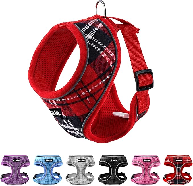 AIITLE Small Dog Harness, Triple-Layer Breathable Plaid Mesh, Adjustable Fit & Reflective Design, Choke-Free Over-The-Head...