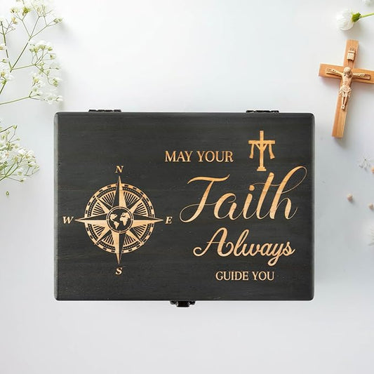R HORSE Religious Confirmation Keepsake Box - Baptism Confirmation Gift for Teen Boy Girl, Wooden Engraved First Communion...