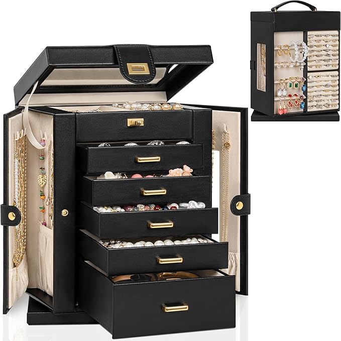 AKOZLIN Jewelry Box 6-Tier Organizer Functional 360° Rotating Jewelry Storage Case for Women Girls Ring Necklace Earring B...