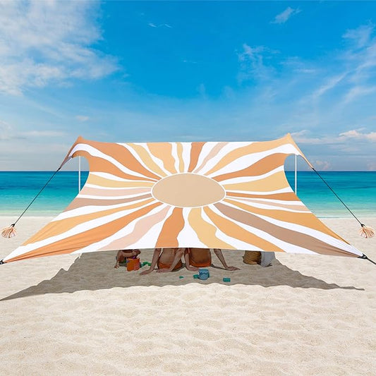 Beach Tent, UPF 50+ Beach Canopy Sun Shade, Portable 10×10 FT Large Pop-Up Beach Tent Sun Shelter with Sand Anchors, Groun...