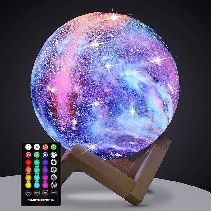 Moon Lamp, Kids Night Light Galaxy Lamp - 16 Colors Moon Light with Wood Stand Remote & Touch Control USB Rechargeable Gif...
