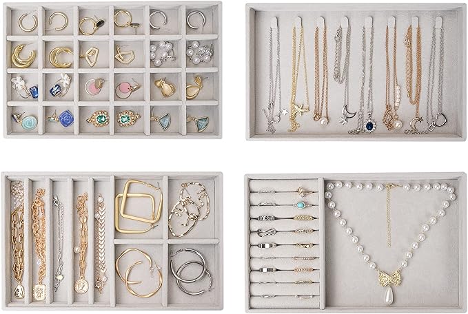ProCase Stackable Jewelry Organizer Trays for Drawers, Jewelry Drawer Inserts Container Display Case Storage for Earring N...