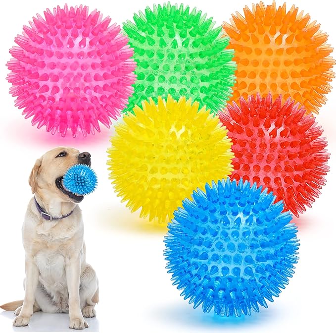 VITEVER 3.5” Squeaky Dog Toy Balls (6 Colors) Puppy Chew Toys for Teething, BPA Free Non-Toxic, Spikey Dog Balls for Mediu...