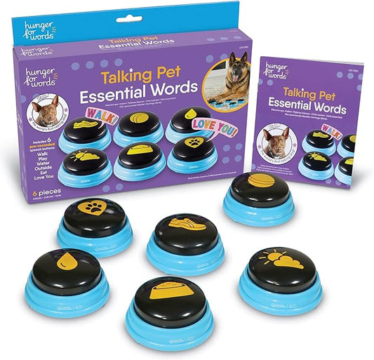 Hunger For Words Talking Pet Essential Words - 6 Piece Set Pre-Recorded Speech Buttons for Dogs, Dog Buttons for Communica...