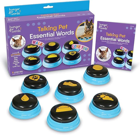 Hunger For Words Talking Pet Essential Words - 6 Piece Set Pre-Recorded Speech Buttons for Dogs, Dog Buttons for Communica...