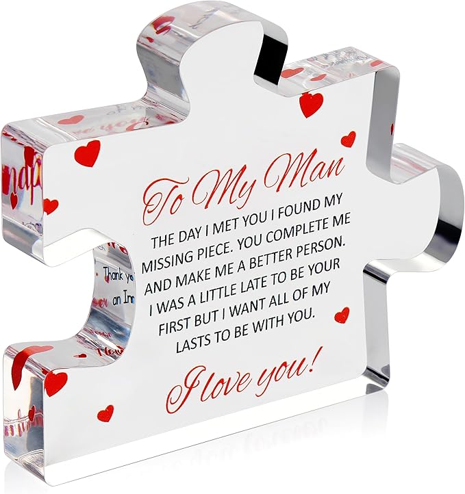 to My Man - Engraved Acrylic Block Puzzle 4.1 x 3.5 inch Gifts for Him for Husband - Fiance Birthday Gifts, Valentines Day...