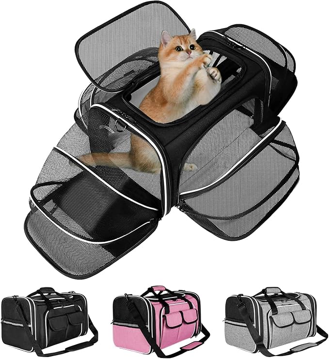 Estarer Soft Sided Pet Carrier Airline Approved, 4 Sides Expandable Collapsible Cat Carrier with Pockets & Removable Fleec...