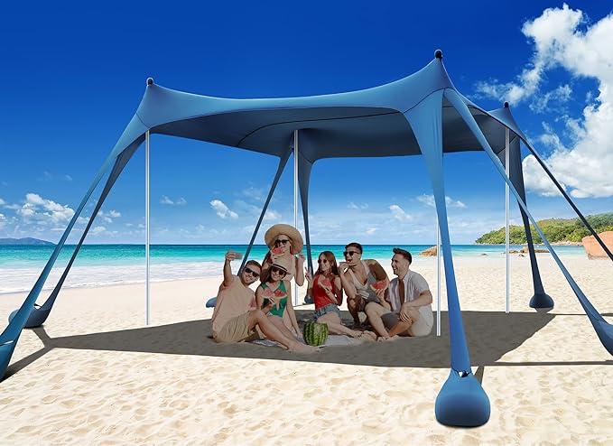 Osoeri Beach Tent, Camping Sun Shelter UPF50+ with 8 Sandbags, Sand Shovels, Ground Pegs & Stability Poles, Outdoor Shade ...